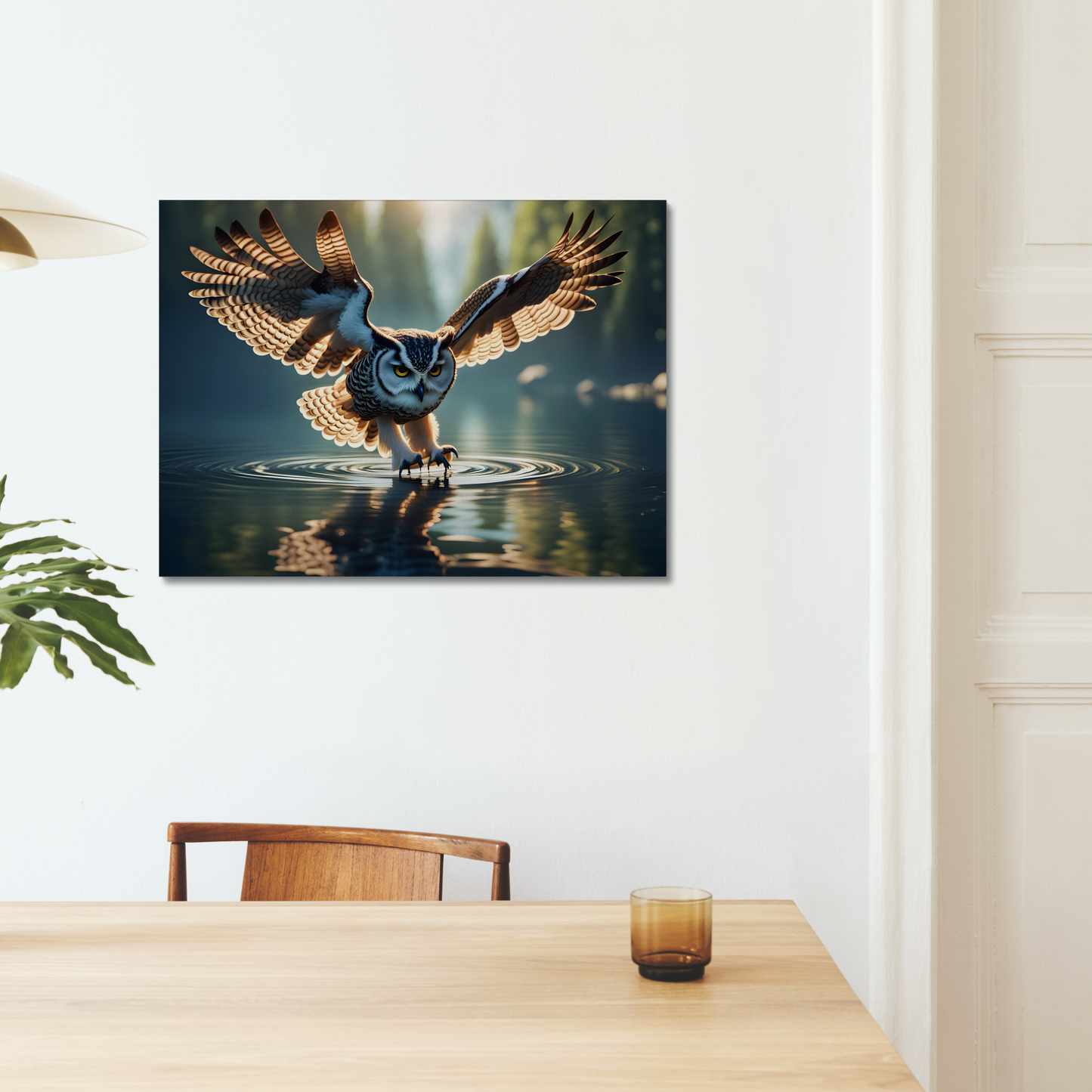 Owl hunting on a lake Canvas